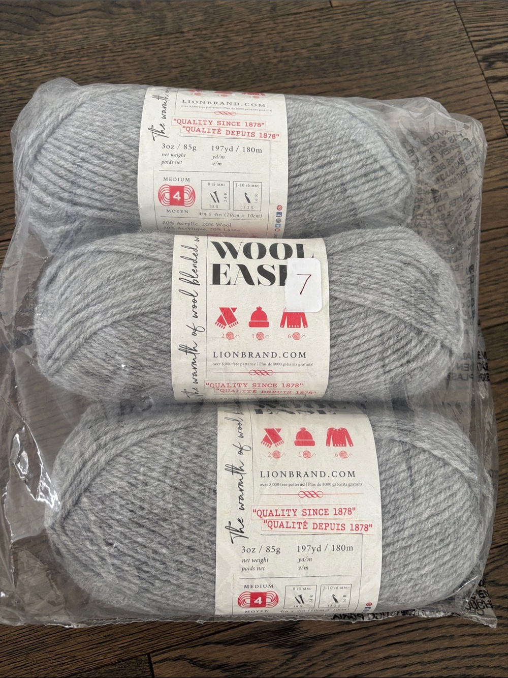 Lion Brand Wool-Ease Grey Heather Yarn - 3-Pack Knitting Crochet Sweaters Cozy